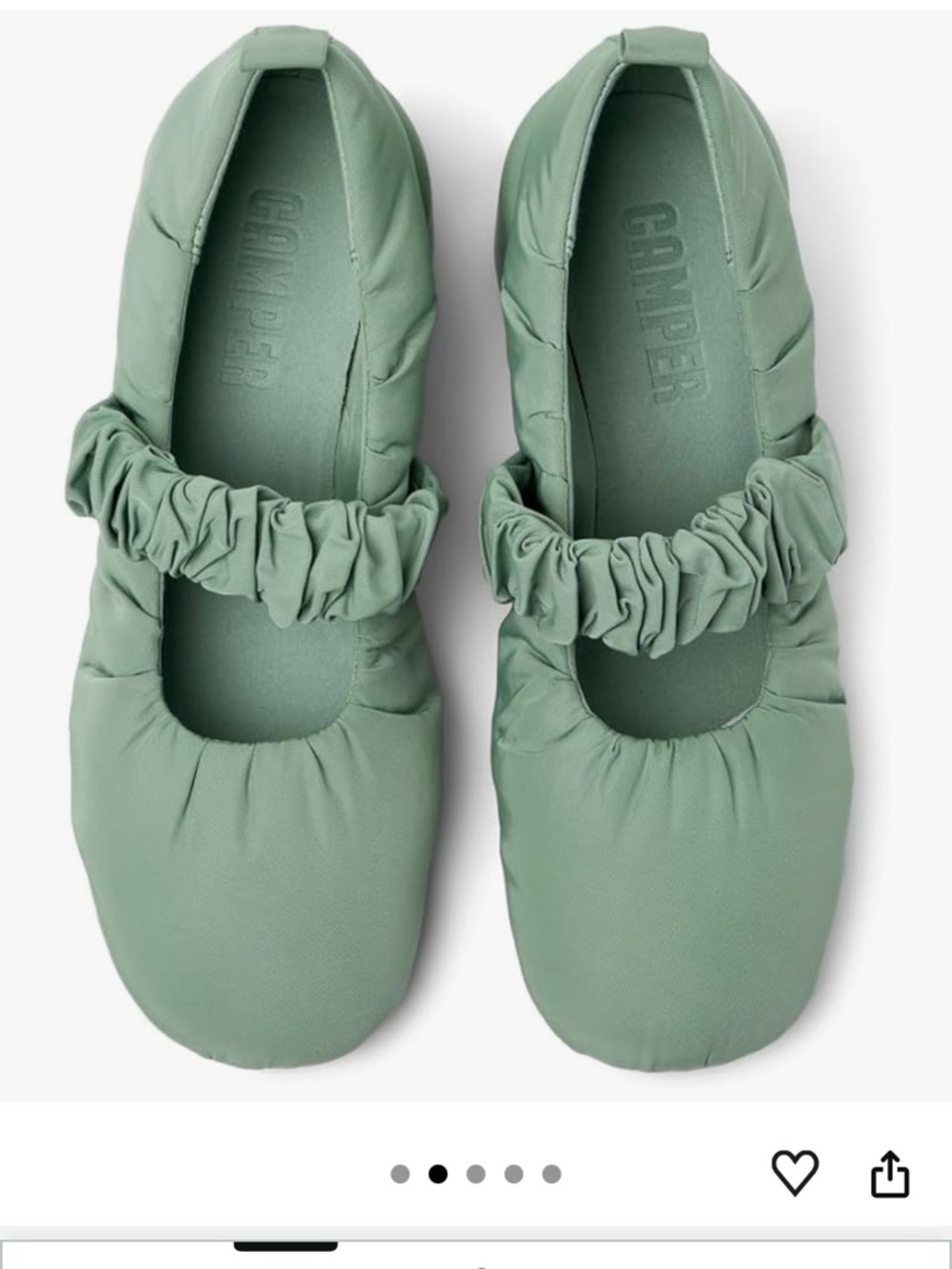 Camper Niki Women's Ruched Strap Flats in Sage (Never Worn)  SZ 37